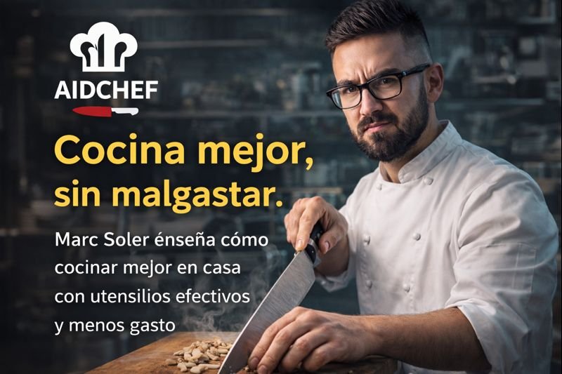 Marc Soler, chef profesional, cortando ingredientes con cuchillo de chef en cocina profesional - Guía Gratis